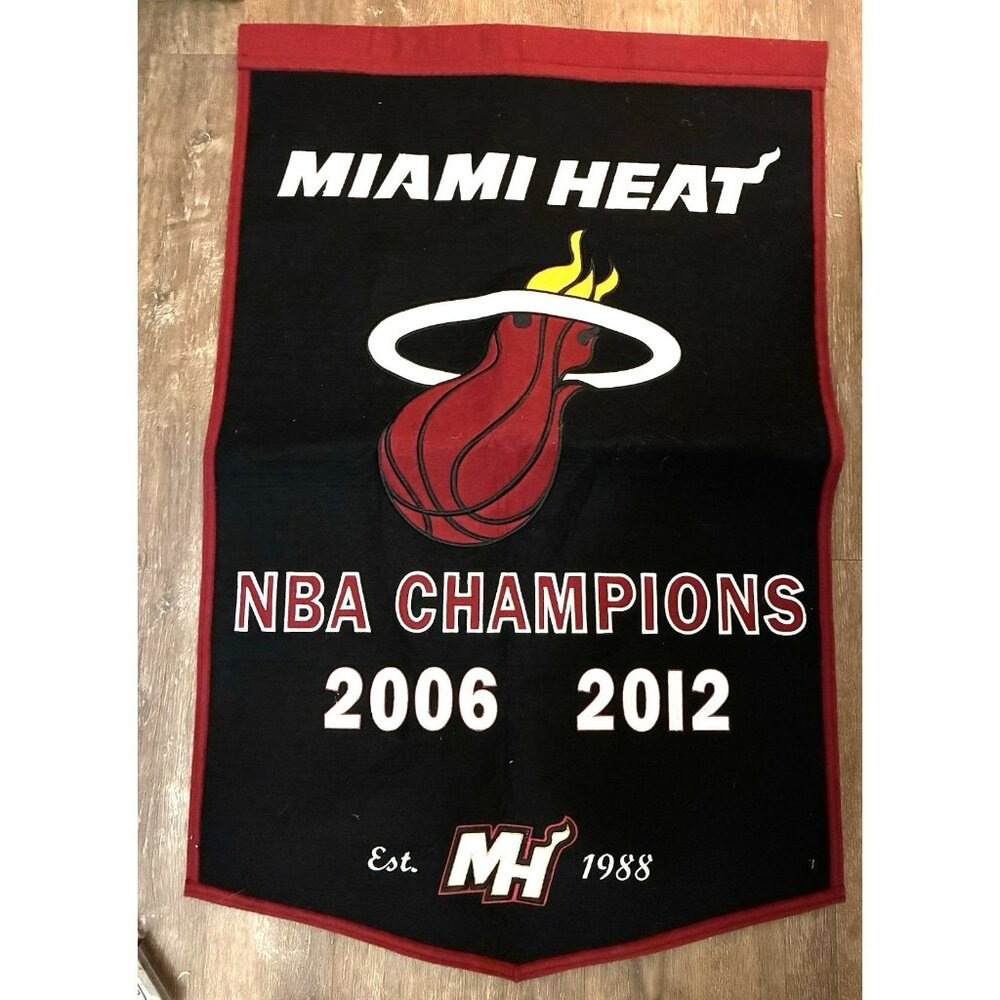 Miami Heat Champions Wool Banner Flag 2x3ft 2006 2012 NBA Winning Streak